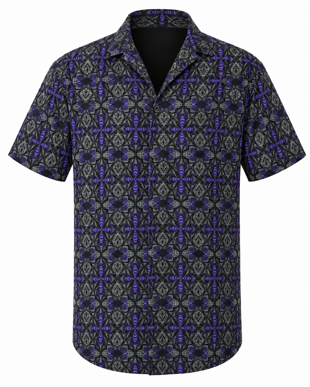Lost in Mexico - Satin Collared Shirt - Mushroom Black Purple