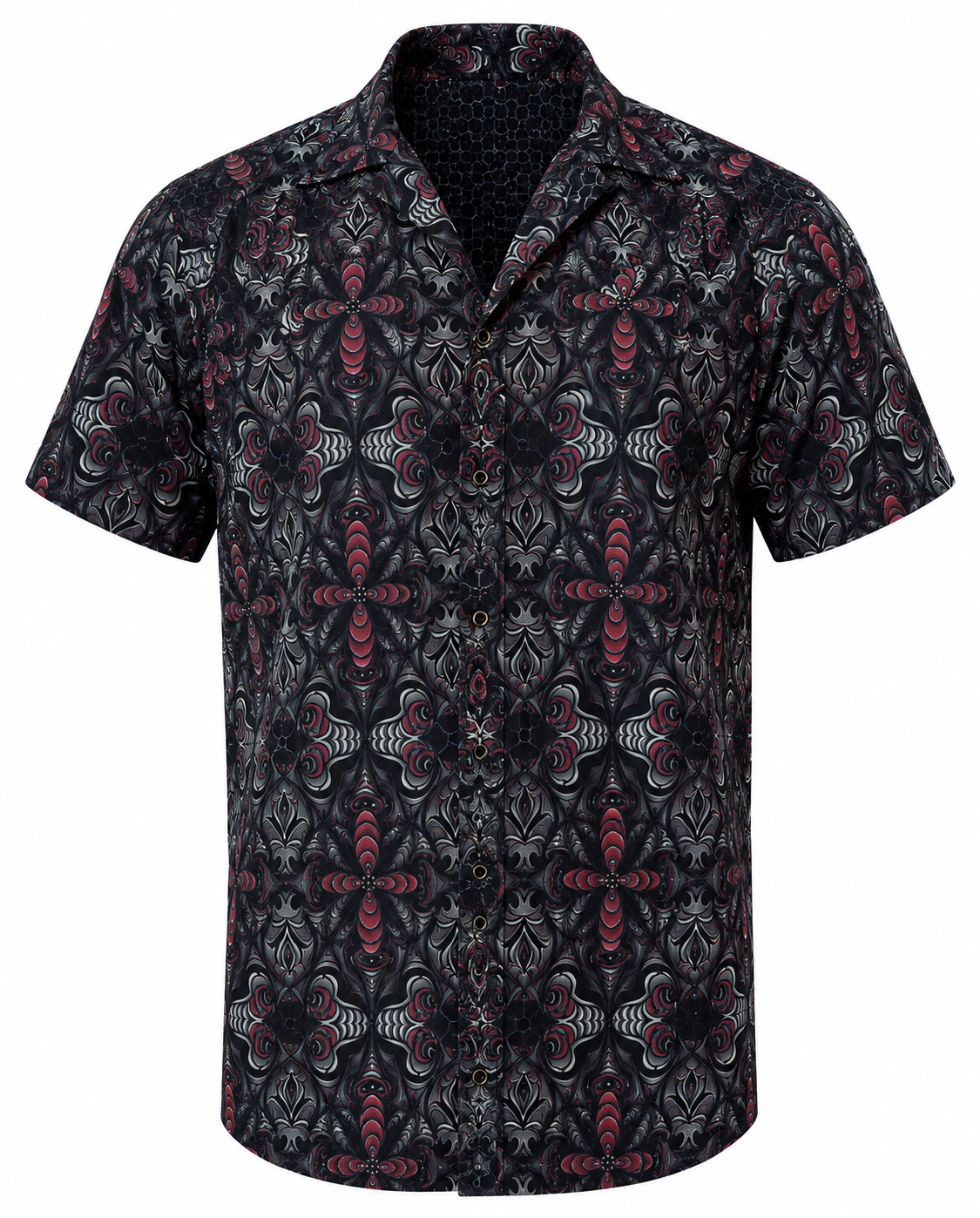 Lost in Mexico - Satin Collared Shirt - Mushroom Black Burgundy