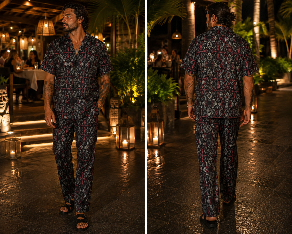Lost in Mexico - Satin Collared Shirt - Mushroom Black Burgundy
