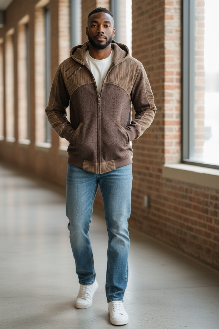 Hive Hoodie Corduroy Combo with Flower of Life print