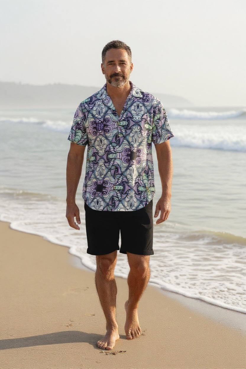 Lost in Mexico Satin Collared Shirt - Mushroom - Color - Blurple