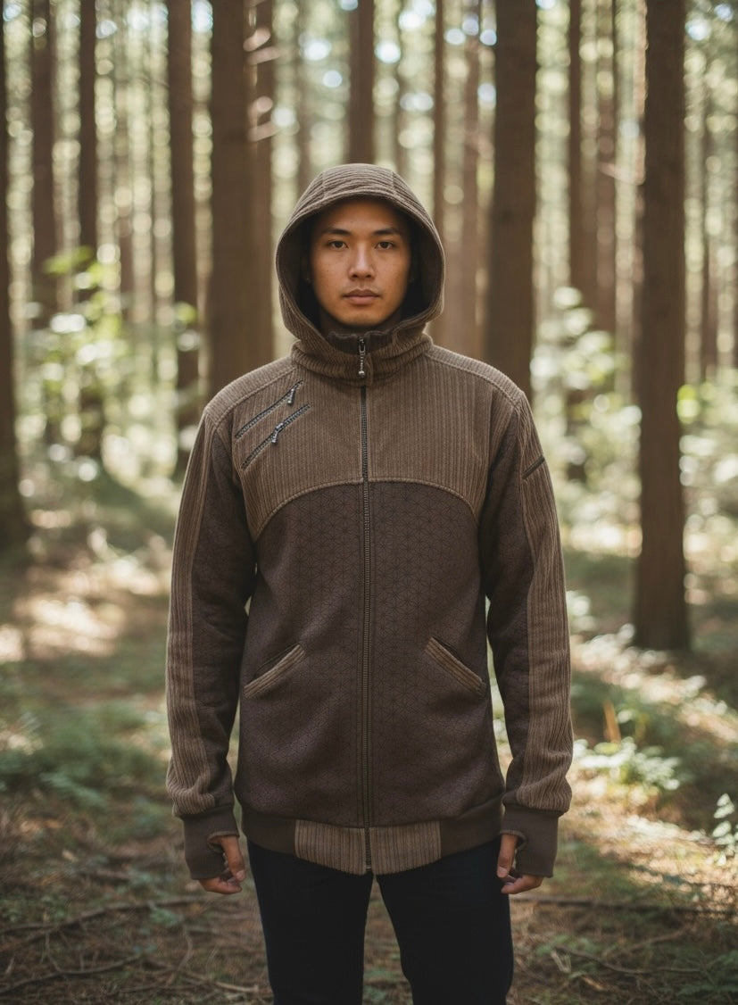 Hive Hoodie Corduroy Combo with Flower of Life print