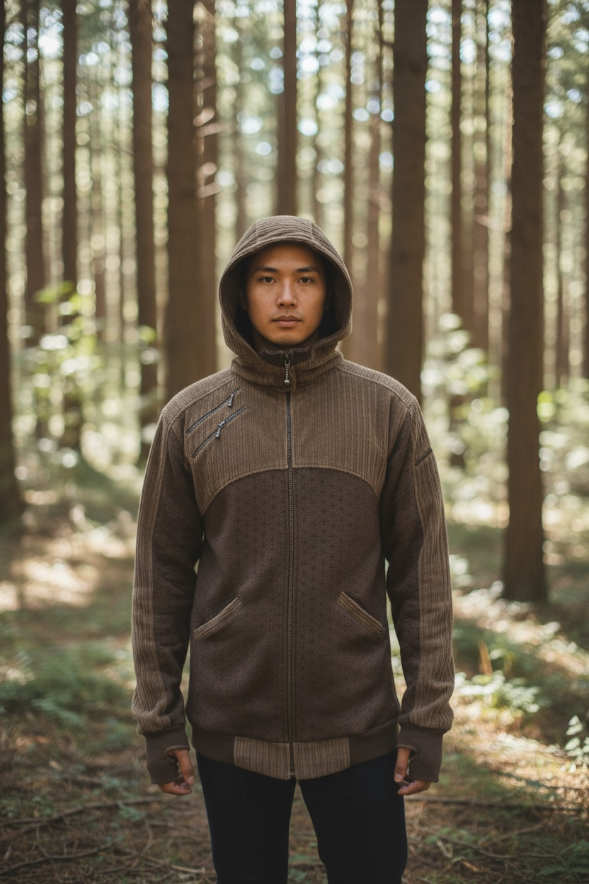 Hive Hoodie Corduroy Combo with Flower of Life print