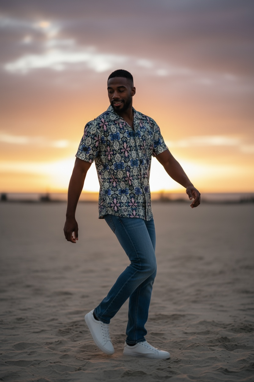 Lost in Mexico Satin Collared Shirt - Mushroom - Color - BLACK LIGHT