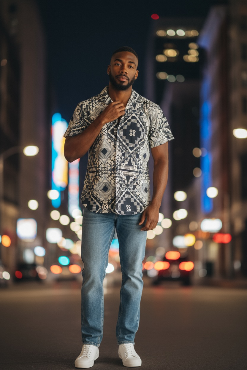 Lost in Mexico Satin Collared Shirt - GEO print