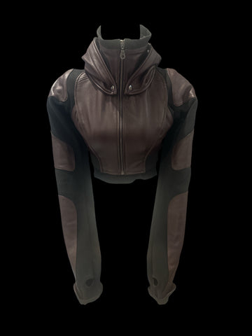 Freq G Hooded Crop Jacket - Leather - Deep Burgundy