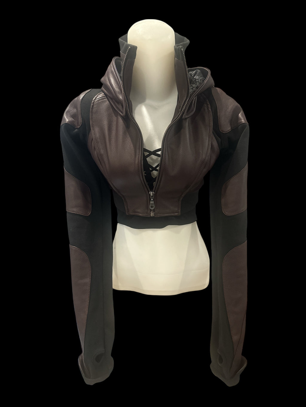 Freq G Hooded Crop Jacket - Leather - Deep Burgundy