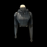 Freq G Hooded Crop Jacket - Leather - Deep Blue