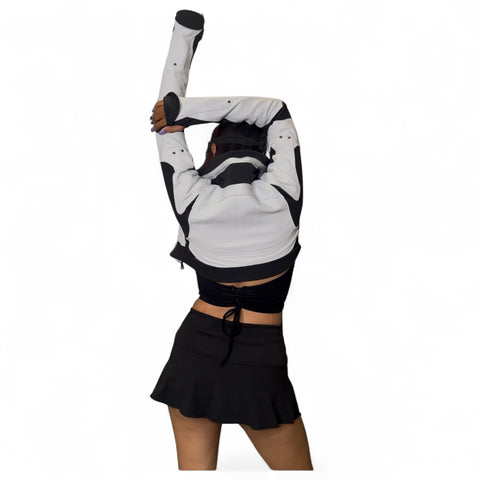 Freq G Hooded Crop Jacket - Leather - White