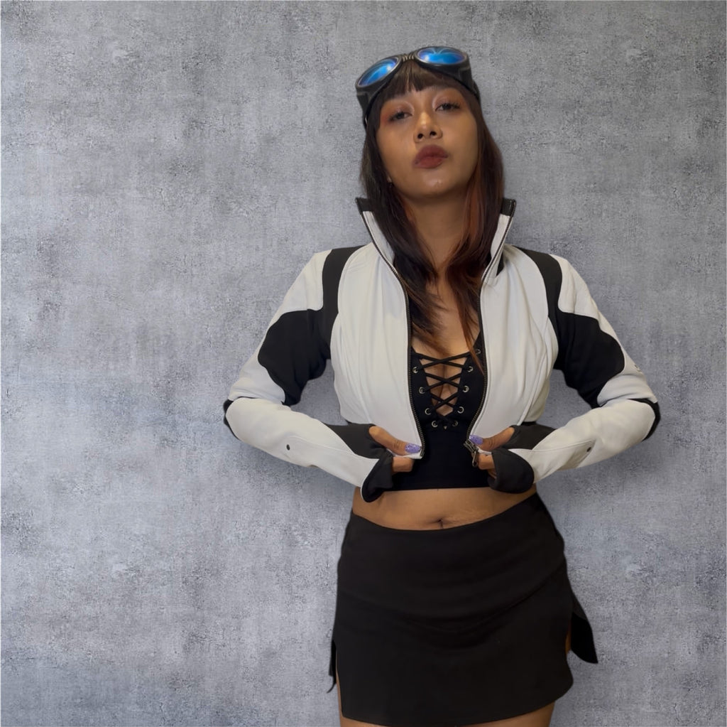 Freq G Hooded Crop Jacket - Leather - White