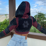 Freq G Hooded Crop Jacket with Honeycomb print and LOVE molecule