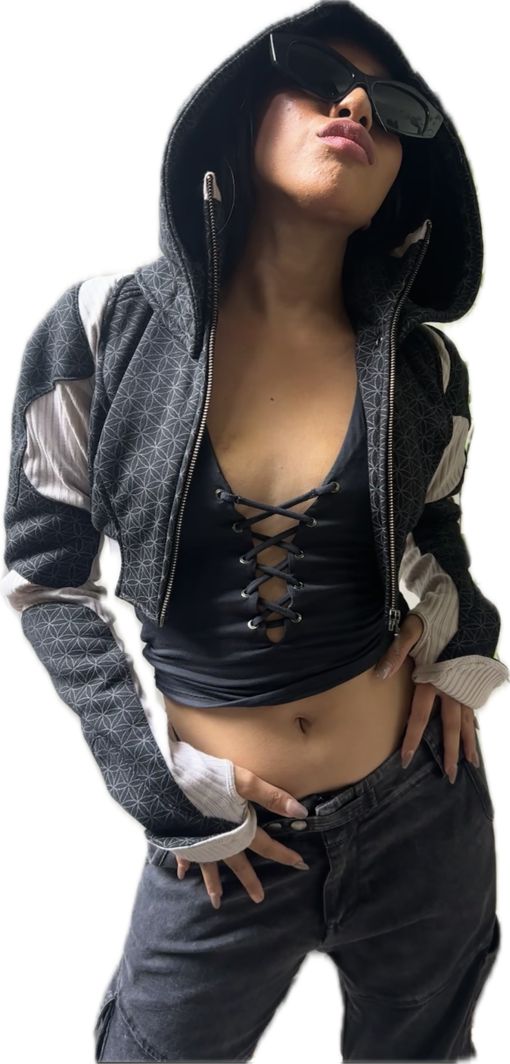 Freq G Hooded Crop Jacket with Flower of Life