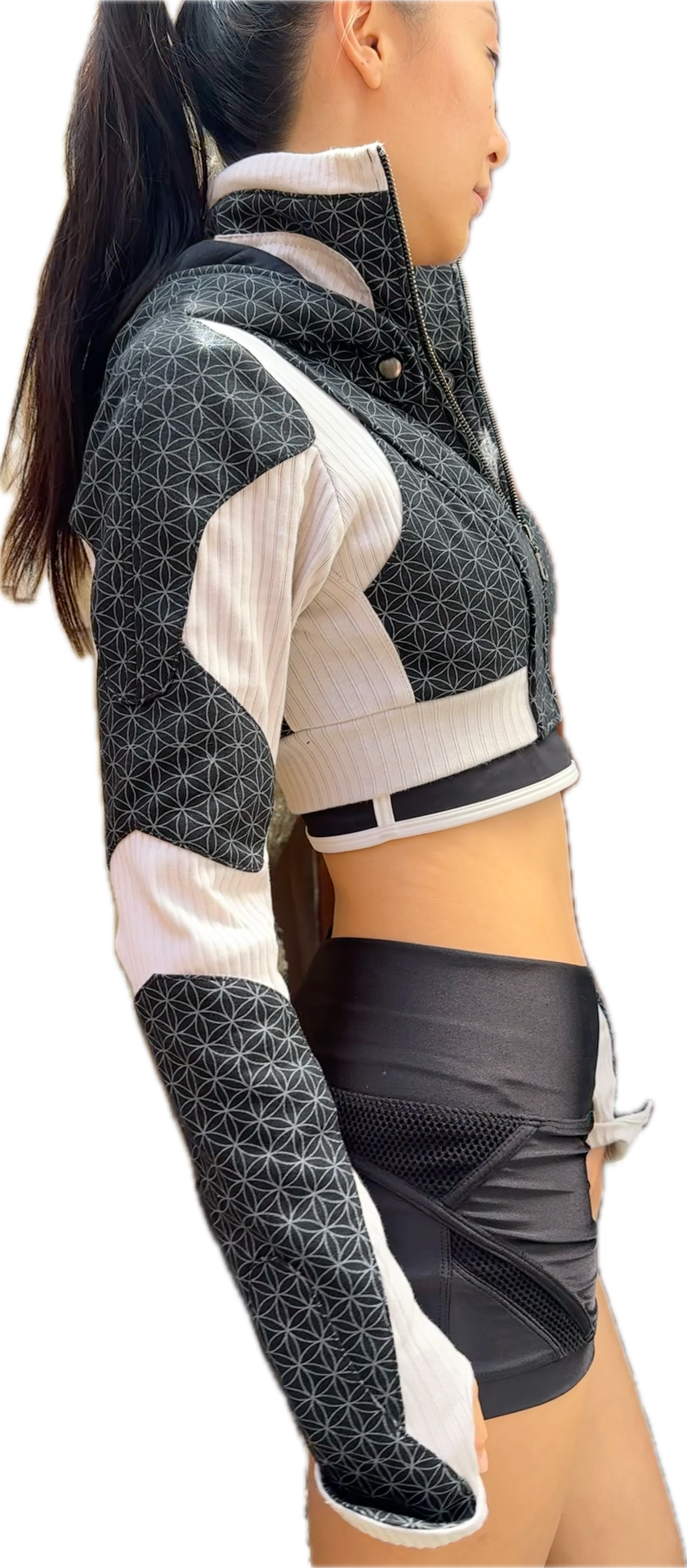 Freq G Hooded Crop Jacket with Flower of Life