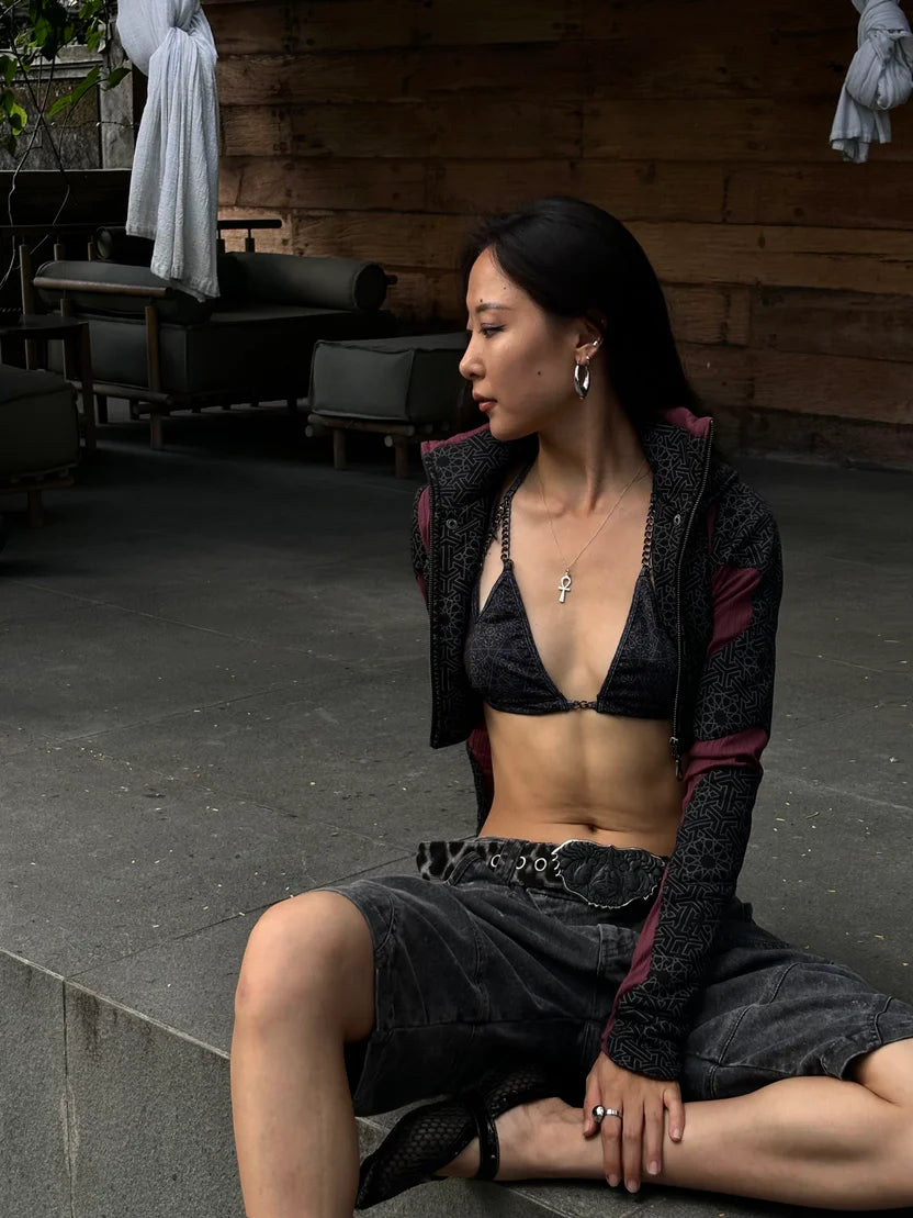 Freq G Hooded Crop Jacket with ARABIC print & ARC print (SALE)