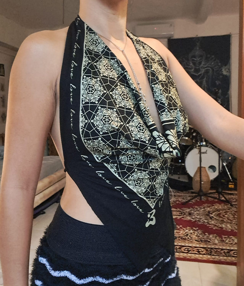 FreQ G Bamboo Halter top with Love Molecule