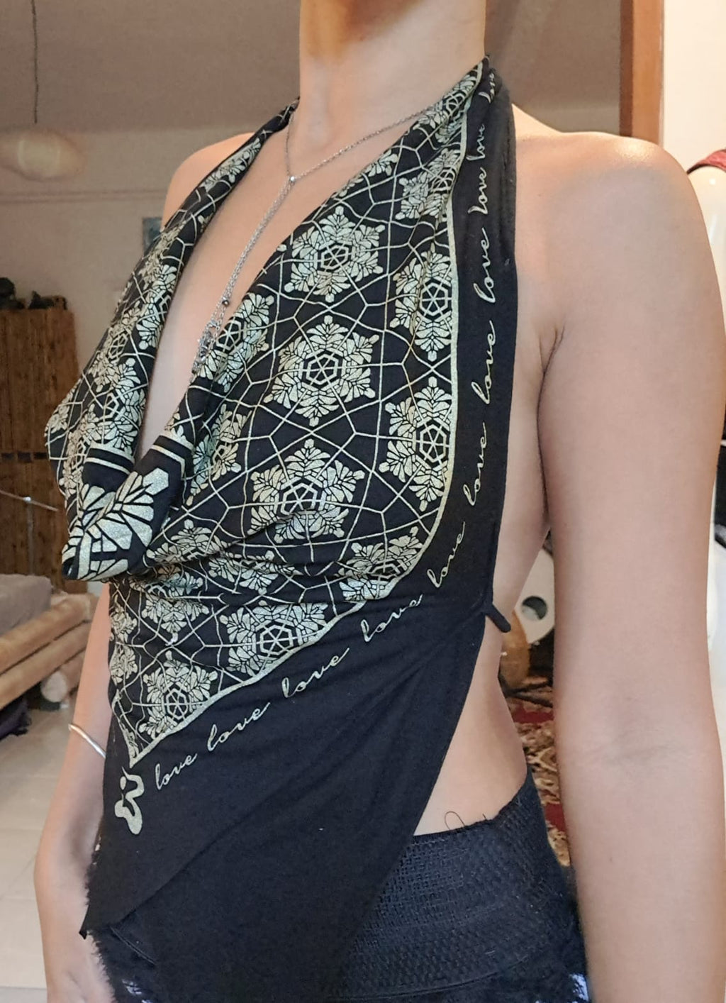 FreQ G Bamboo Halter top with Love Molecule