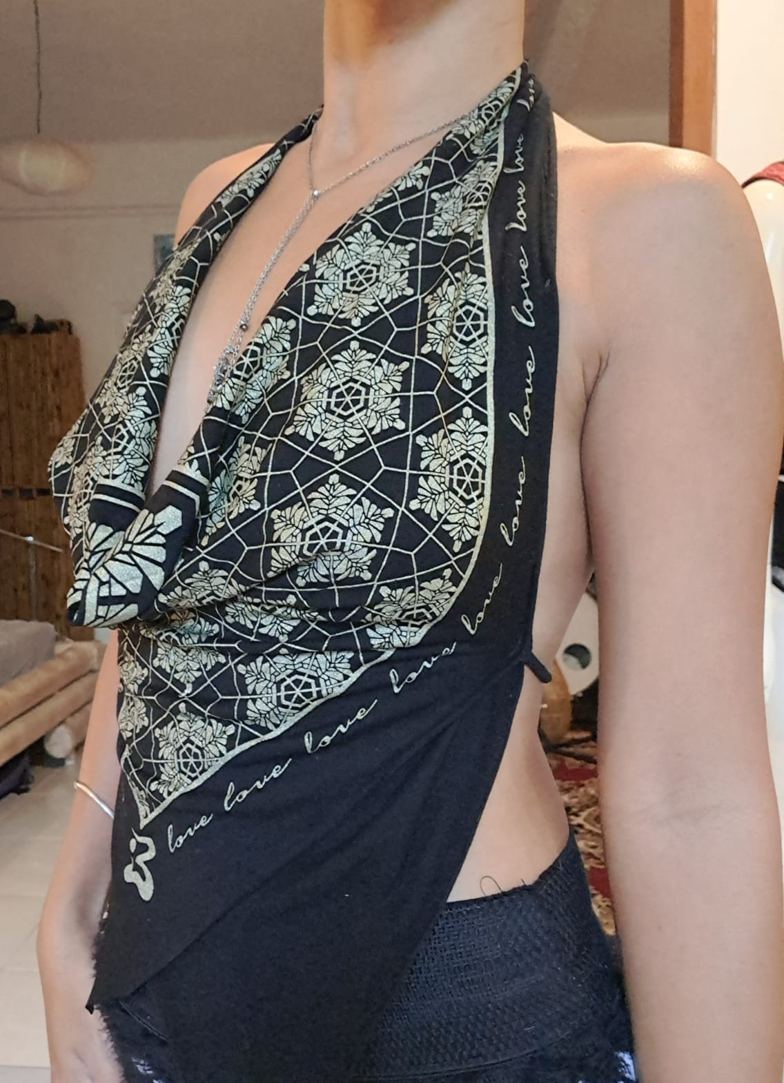 FreQ G Bamboo Halter top with Love Molecule