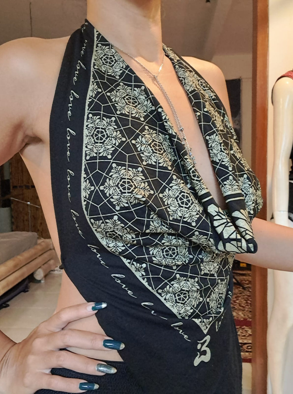 FreQ G Bamboo Halter top with Love Molecule