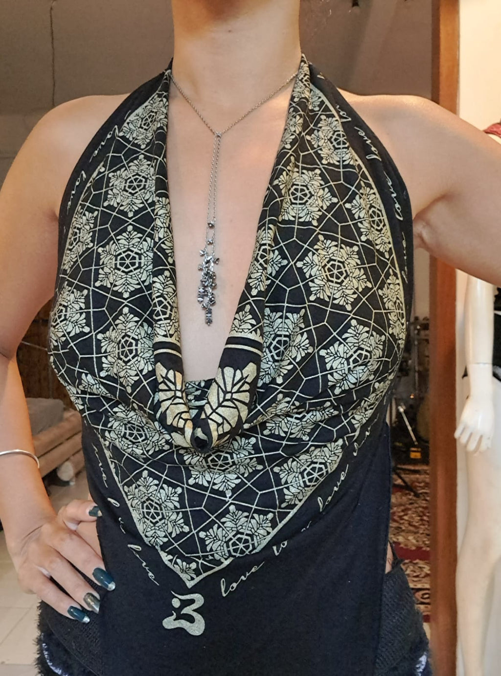 FreQ G Bamboo Halter top with Love Molecule