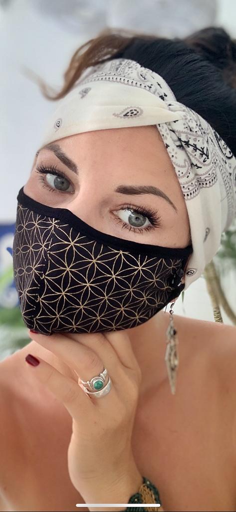 Flower of Life Mask - Black w/ Gold