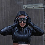 Freq G Hooded Crop Jacket - Leather